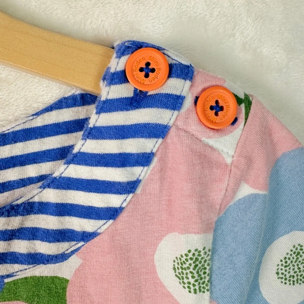 Mini Boden Floral Dress Kids 7-8Y Blue Pink Excellent Long Sleeve Striped Pocket